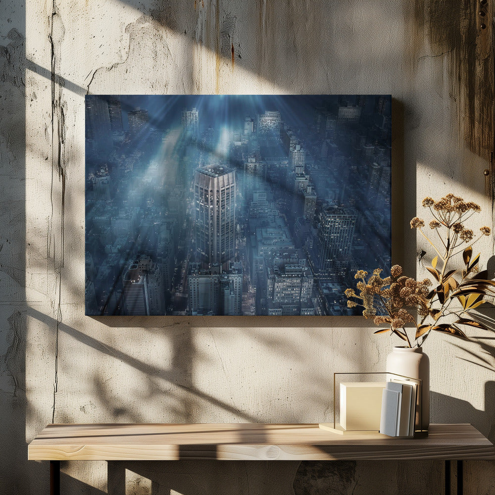 NYC Blue Impact by Leif Løndal | Urban Skyline Rays, Large Canvas Wall Art Print | Artsy Earth