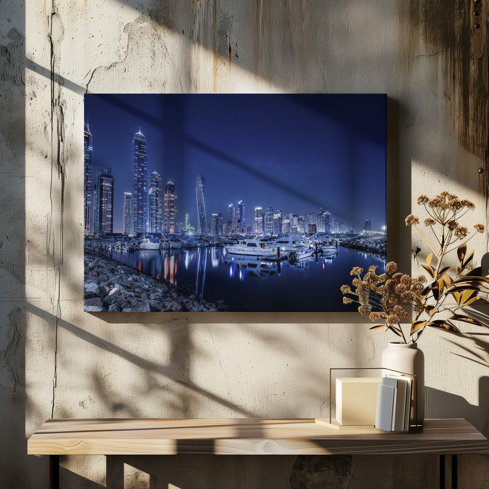 Blue Night by Mohamed Raof | Dubai Marina Skyline, Large Canvas Wall Art Print | Artsy Earth