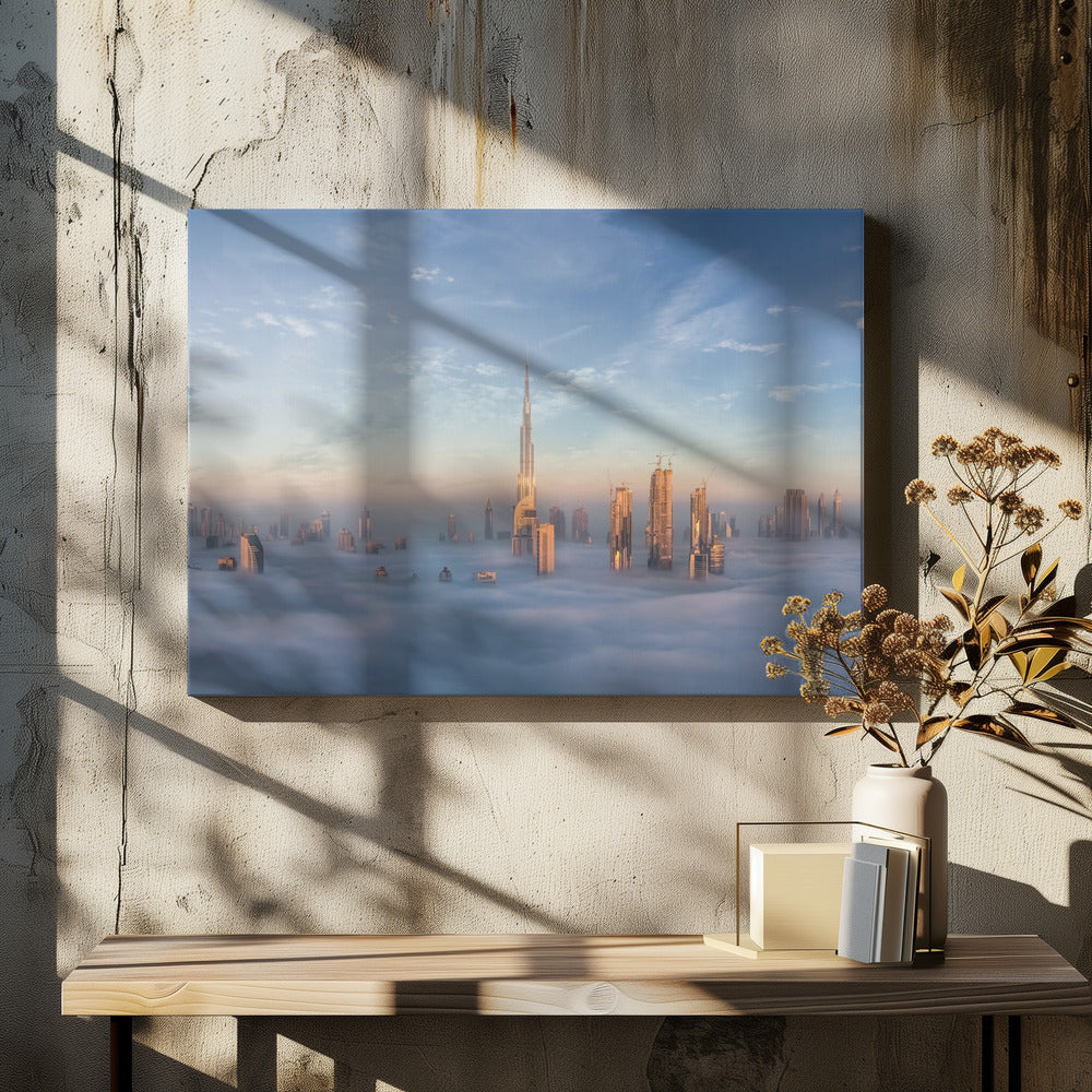 Sinking in fog by Khalid Jamal | Foggy Dubai Skyline, Large Canvas Wall Art Print | Artsy Earth