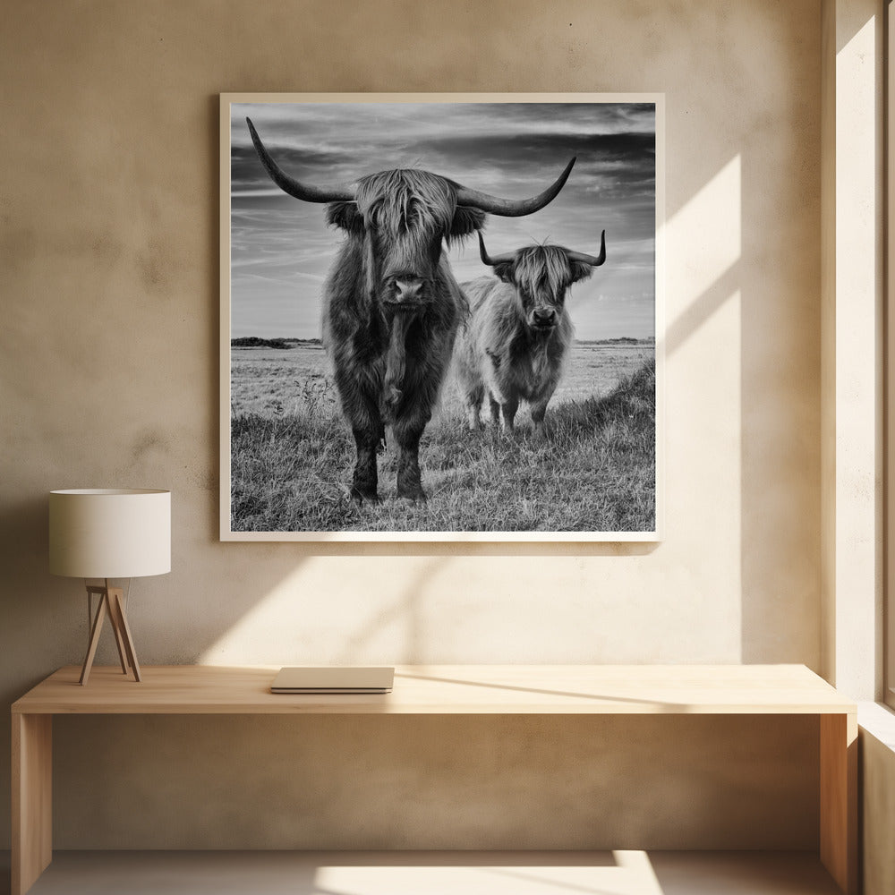 Highland Cow Farm by Stéphane Pecqueux | Black And White Highland, Large Canvas Wall Art Print | Artsy Earth