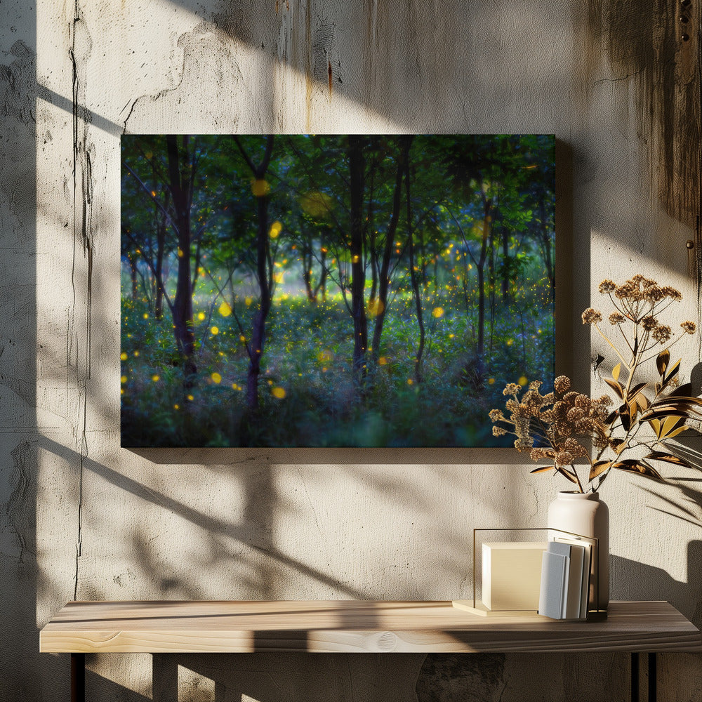 Magic Fireflies by Hua Zhu | Magical Forest Night, Large Canvas Wall Art Print | Artsy Earth