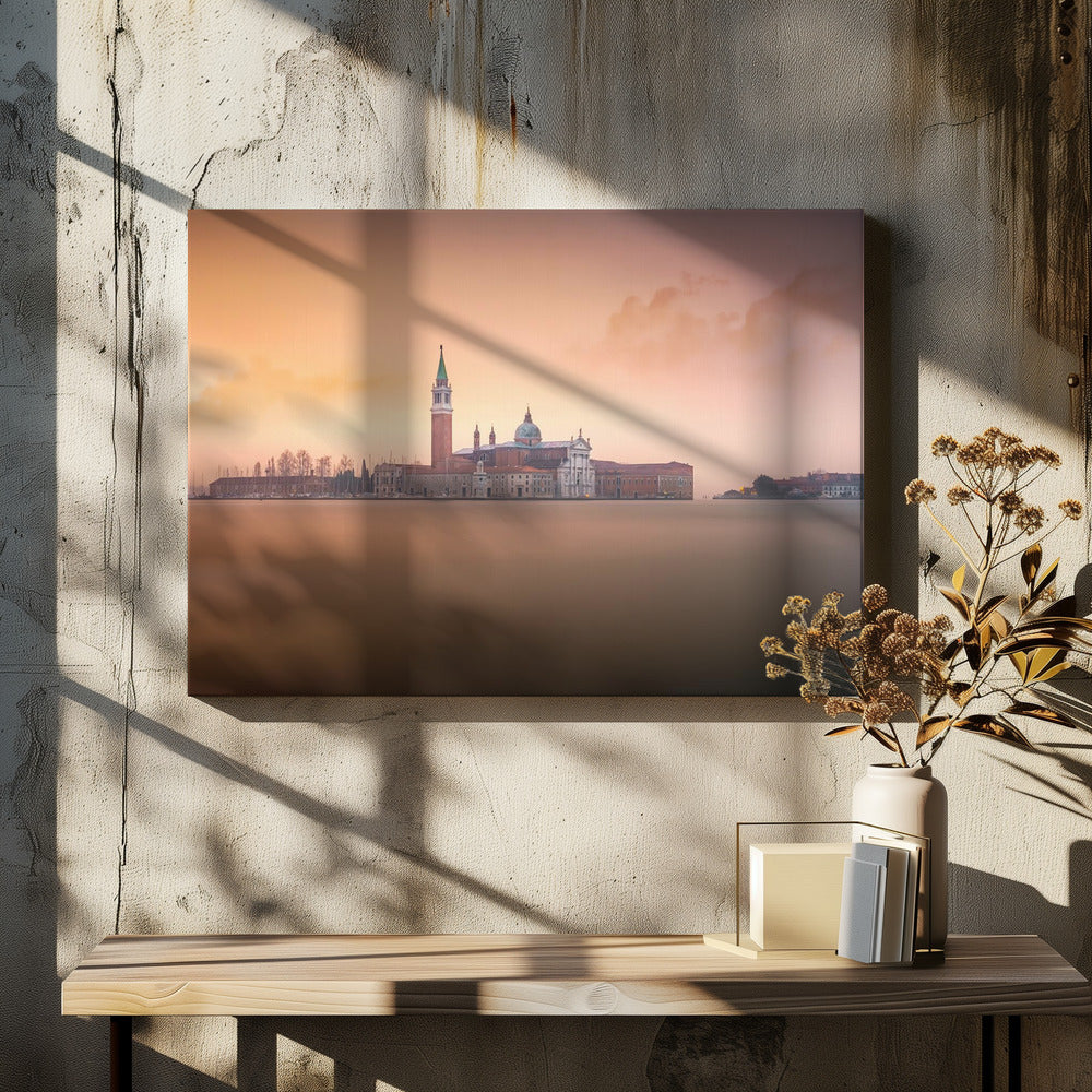 Venice Pink Sunrise by Joanaduenas | Winter Canal Cityscape, Large Canvas Wall Art Print | Artsy Earth