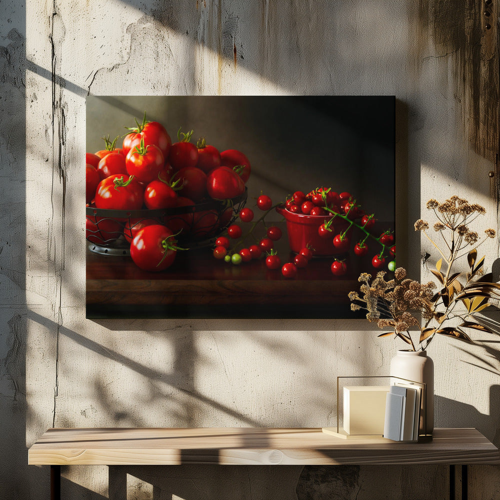 Too Many Tomatoes by Darlene Hewson | Red Vegetable Bowl, Large Canvas Wall Art Print | Artsy Earth