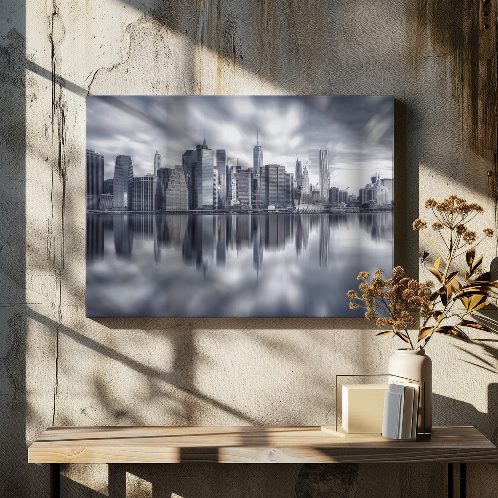 Manhattan Reflection by Michael Zheng | Nyc Skyline Cityscape, Large Canvas Wall Art Print | Artsy Earth