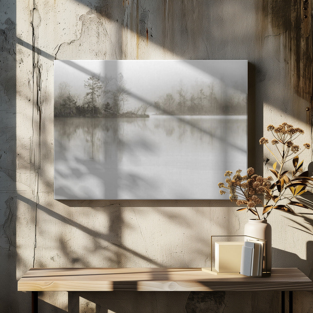 Misty Lake Reflection by Henrik Spranz | Foggy Autumn Landscape, Large Canvas Wall Art Print | Artsy Earth