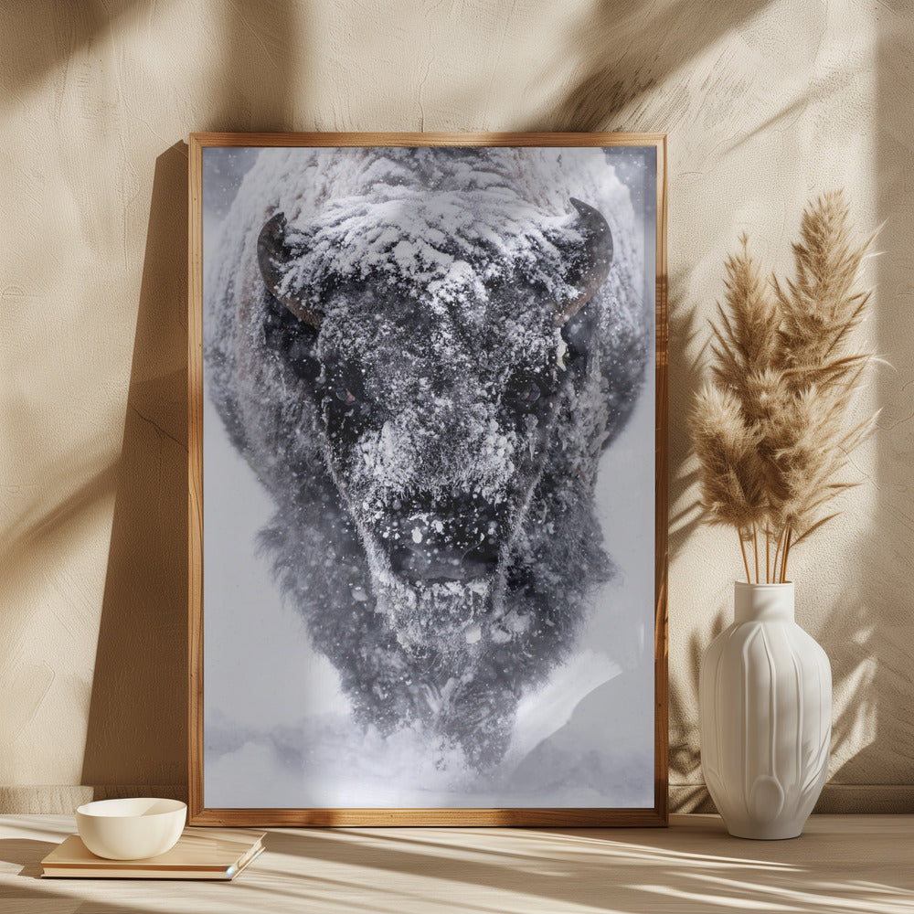 Wild Bison Winter by Barbara Gill | Snowy Wildlife Nature, Large Canvas Wall Art Print | Artsy Earth