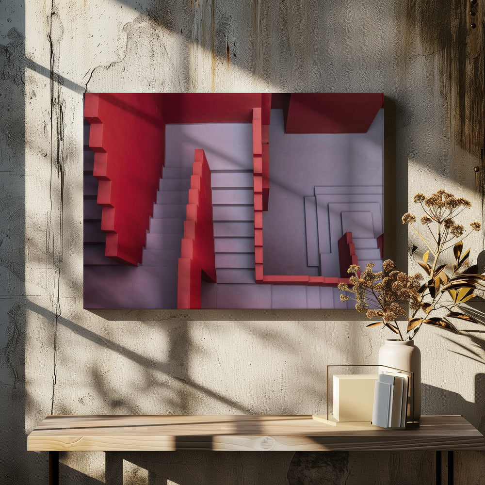 Red Staircase View by Linda Wride | Geometric Architecture Pattern, Large Canvas Wall Art Print | Artsy Earth