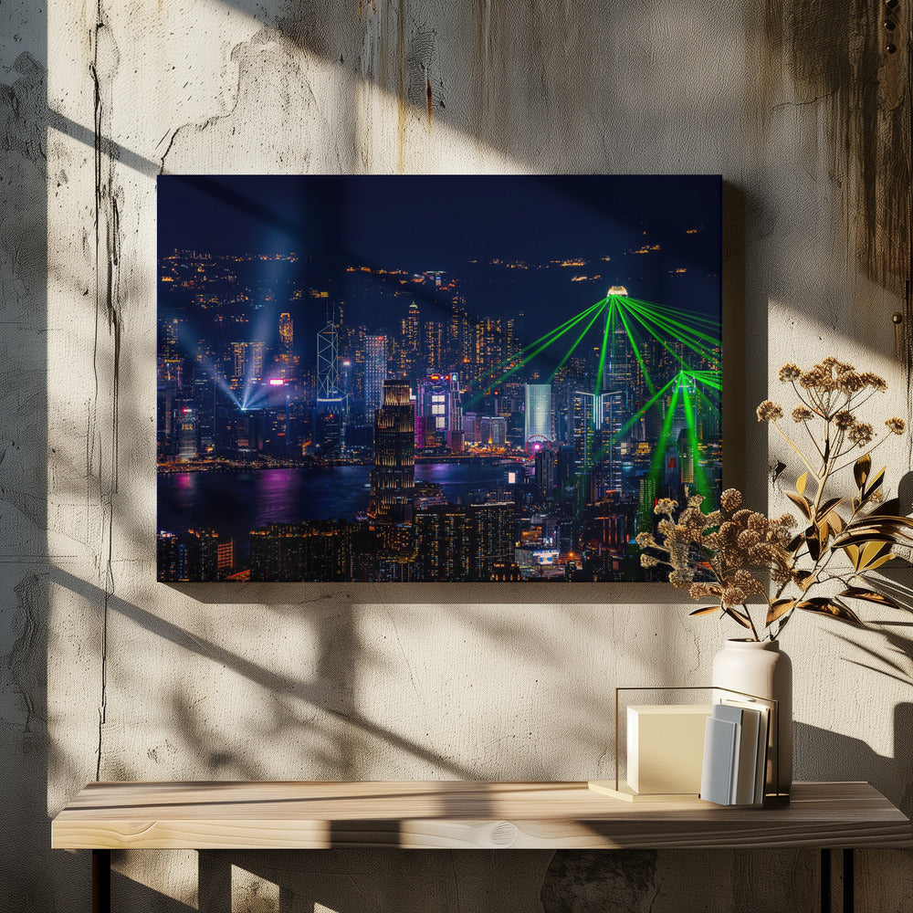 Victoria Harbour Light Show by Collin Zeng | Urban Night Skyline, Large Canvas Wall Art Print | Artsy Earth