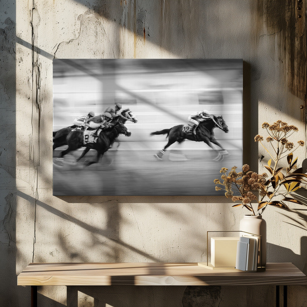 Taking the Lead by Steven Zhou | Horse Racing Action, Large Canvas Wall Art Print | Artsy Earth