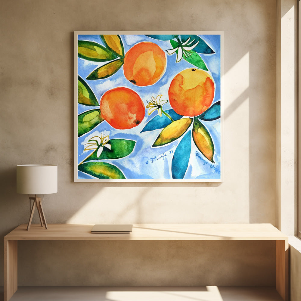 Oranges Blooming by Julija Belickienė | Watercolor Botanical Art, Large Canvas Wall Art Print | Artsy Earth