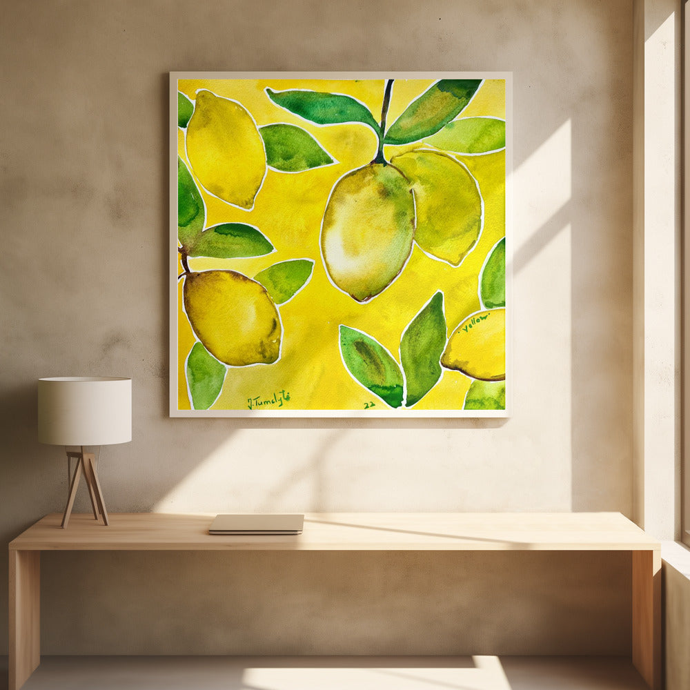 Yellow Lemons by Julija Belickienė | Watercolor Botanical Illustration, Large Canvas Wall Art Print | Artsy Earth