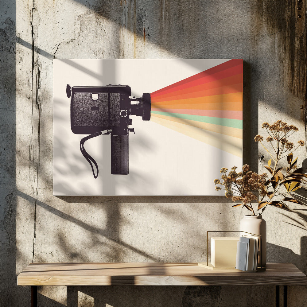 Movie Camera Rainbow by Florent Bodart | Retro Tech Colorful, Large Canvas Wall Art Print | Artsy Earth