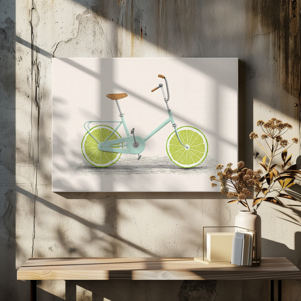 Lime Bicycle Art by Florent Bodart | Colorful Transportation Vehicle, Large Canvas Wall Art Print | Artsy Earth