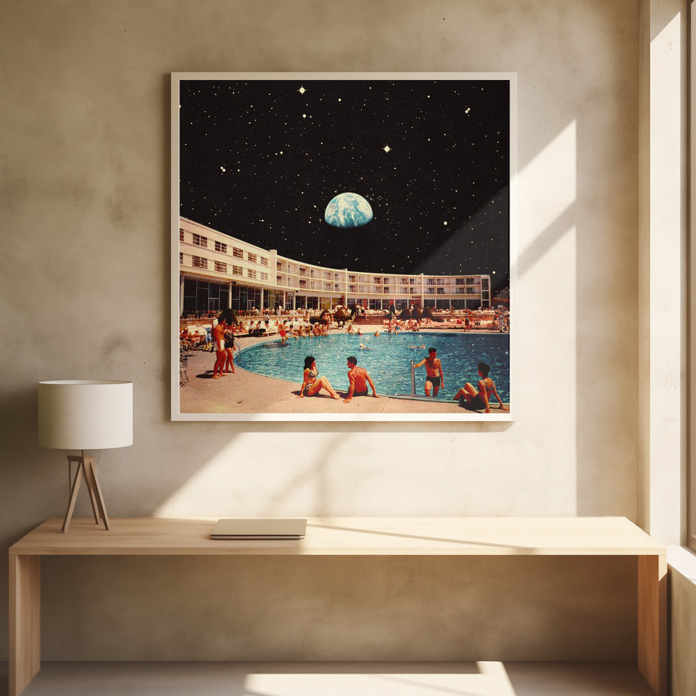 Lunar Pool by Taudalpoi | Retro Space Surrealism, Large Canvas Wall Art Print | Artsy Earth