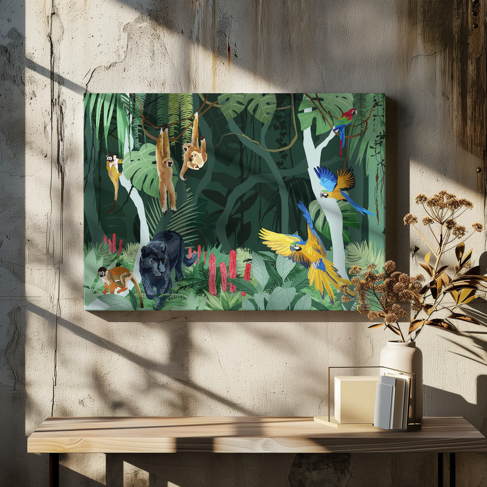 Jungle Party by Goed Blauw | Tropical Wildlife Forest, Large Canvas Wall Art Print | Artsy Earth