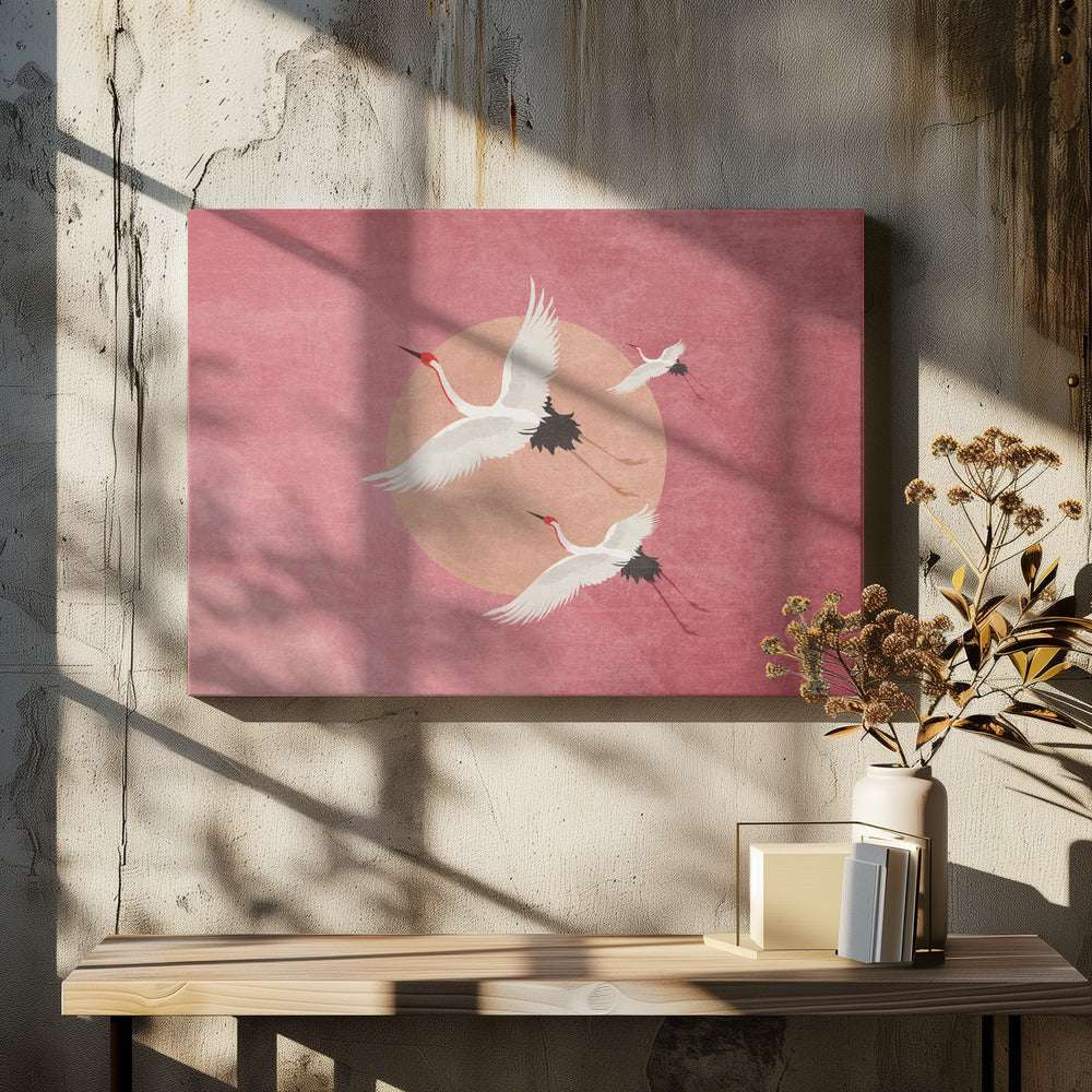 Pink Crane Flight by Emel Tunaboylu | Wildlife Birds Nature, Large Canvas Wall Art Print | Artsy Earth