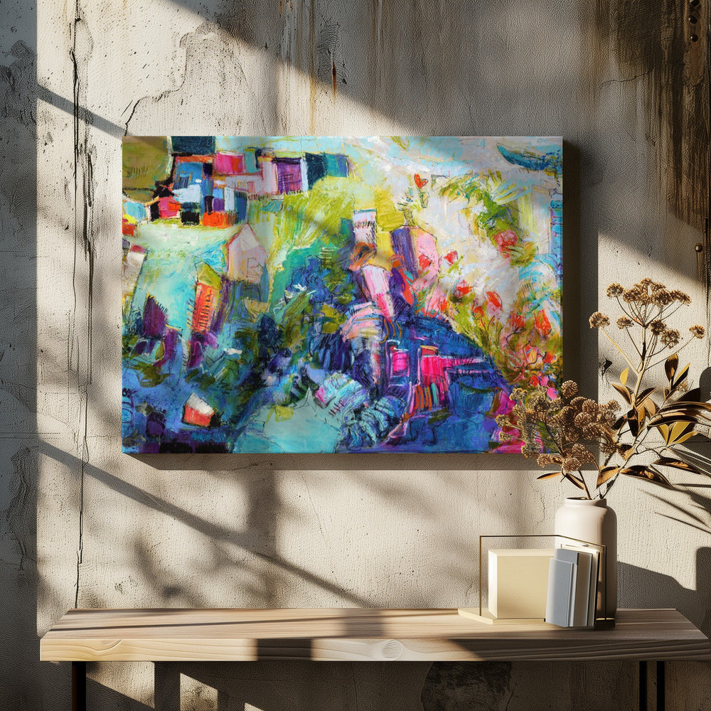 Settling Into The Village by Dorothy Fagan | Colorful Abstract Painting, Large Canvas Wall Art Print | Artsy Earth