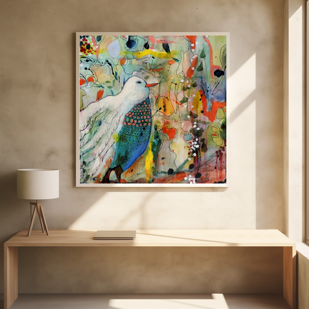 Abstract Bird Art by Sylvie Demers | Colorful Painted Bird, Large Canvas Wall Art Print | Artsy Earth