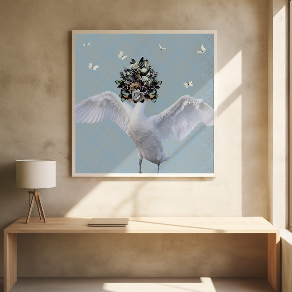 Spring Flower Bonnet On Swan by Sue Skellern | Floral Surreal Digital, Large Canvas Wall Art Print | Artsy Earth