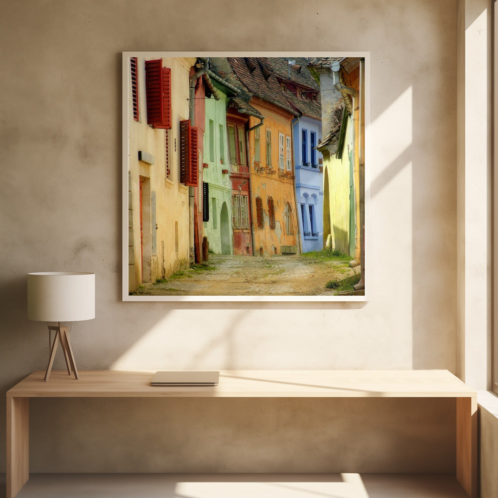 Colorful Street Houses by S.c. | Old Town Architecture, Large Canvas Wall Art Print | Artsy Earth