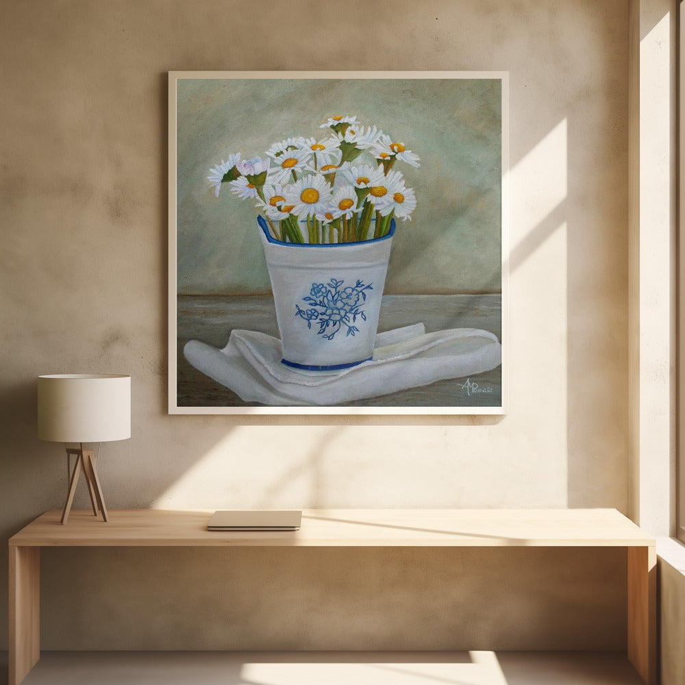 Daisies and Porcelain by Angeles M. Pomata | Floral Still Life, Large Canvas Wall Art Print | Artsy Earth