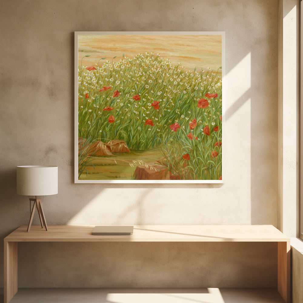 Daisies and Poppies by Angeles M. Pomata | Floral Meadow Botanical, Large Canvas Wall Art Print | Artsy Earth