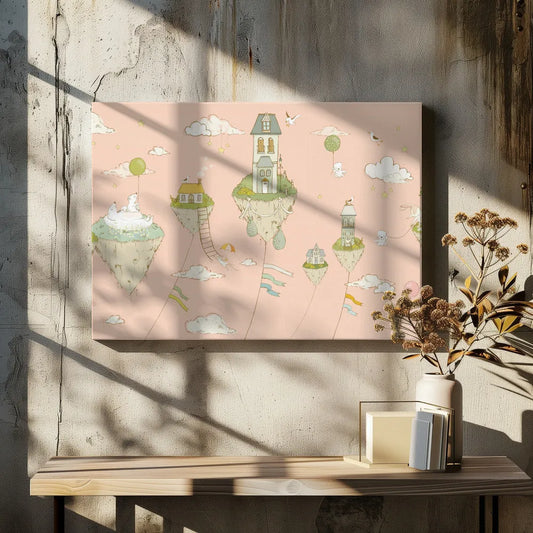 Floating Islands Peachy by Sue Skellern | Dreamy Nursery Mural, Large Canvas Wall Art Print | ArtsyEarth