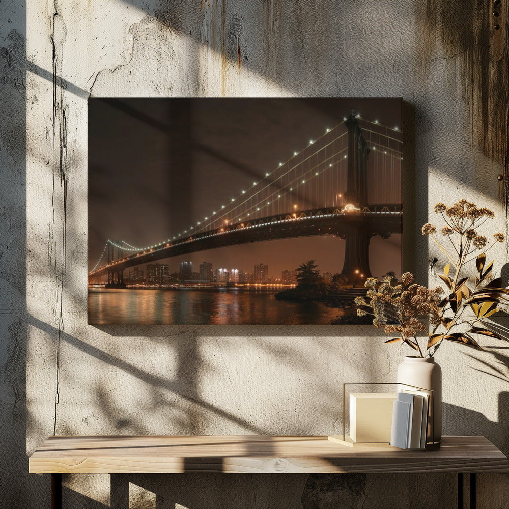 The 2 lovers under Manhattan Bridge by Fabien Bravin | Romantic Nyc Skyline, Large Canvas Wall Art Print | Artsy Earth