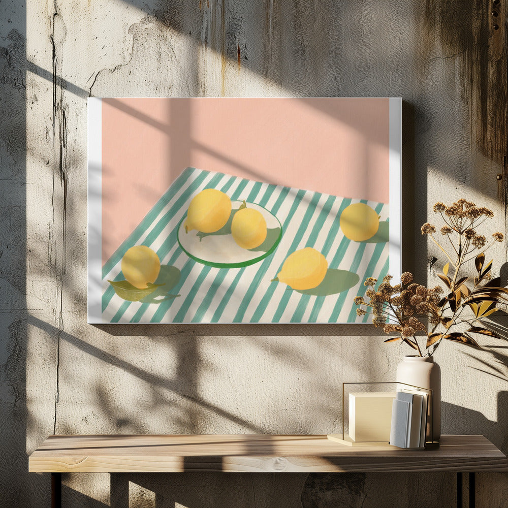 Lemons and stripes by Jenny Liz Rome | Fresh Fruit Illustration, Large Canvas Wall Art Print | Artsy Earth