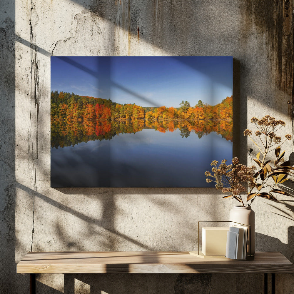 Autumn Forest Lake by Burger Jochen | Colorful Fall Reflection, Large Canvas Wall Art Print | Artsy Earth