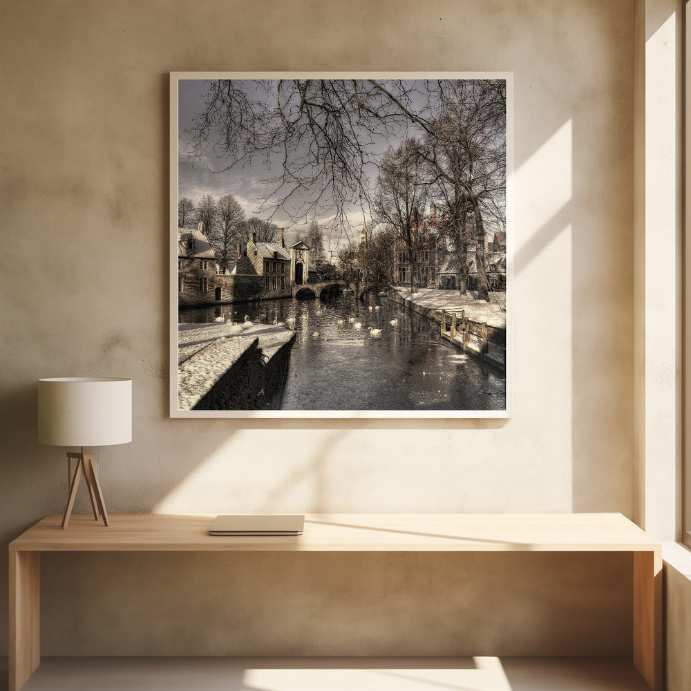 Bruges in Christmas dress by Yvette Depaepe | Historic Winter Canal, Large Canvas Wall Art Print | Artsy Earth