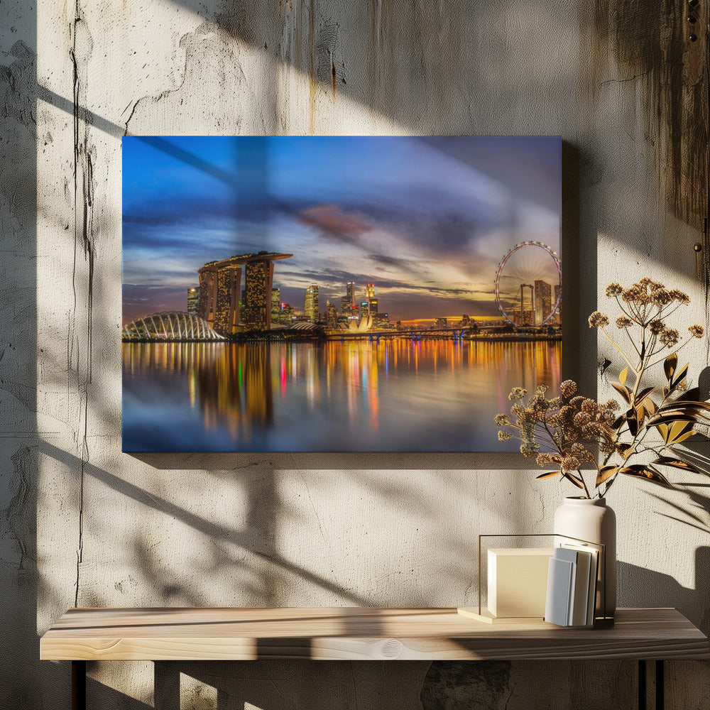 Sunset by The Bay By Zexsen Xie | Urban Skyline Reflection, Large Canvas Wall Art Print | Artsy Earth