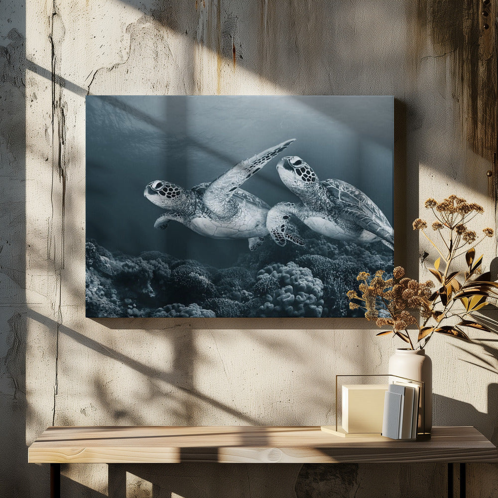 Twin Dance by Andrey Narchuk | Sea Turtle Diving, Large Canvas Wall Art Print | Artsy Earth