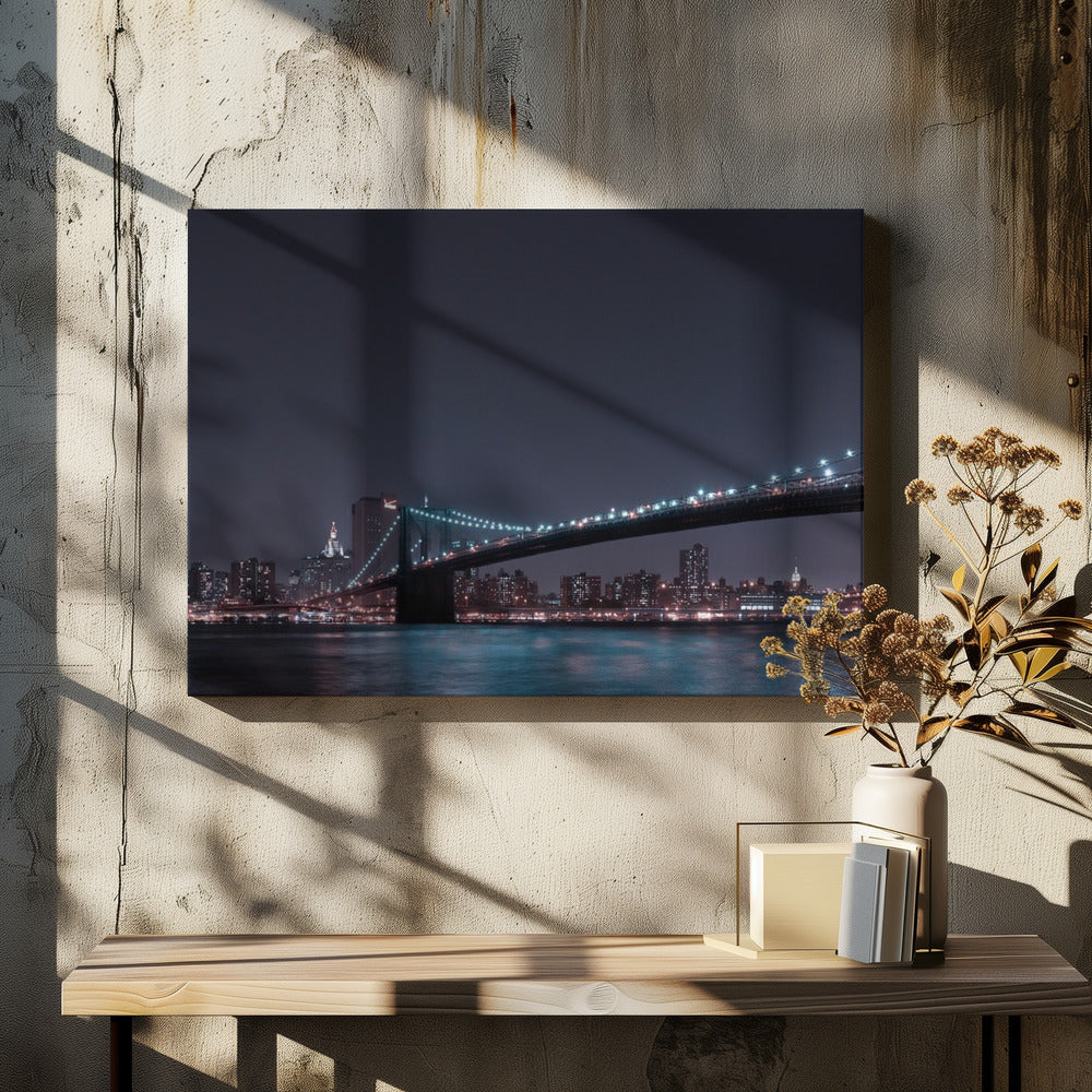 Manhattan Skyline and Brooklyn Bridge by Fabien Bravin | Urban Night Architecture, Large Canvas Wall Art Print | Artsy Earth