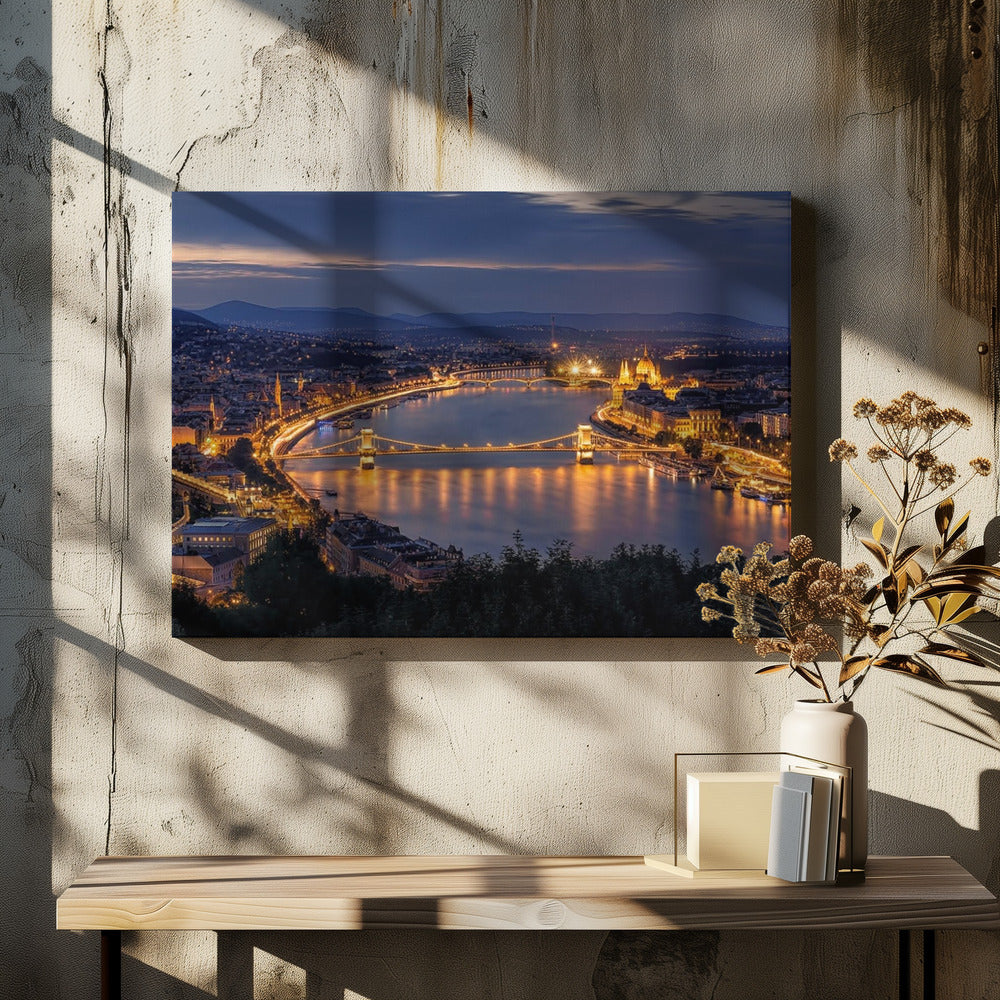 Panorama of Budapest by Thomas D Mørkeberg | City Skyline Sunset, Large Canvas Wall Art Print | Artsy Earth