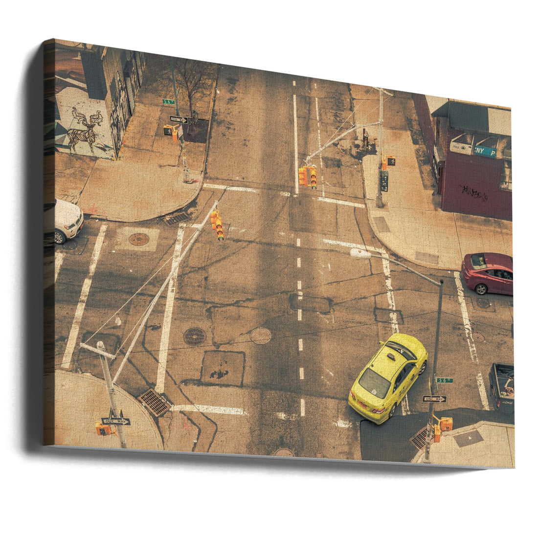 NYC Intersection by Andriy Vintonyak | Yellow Taxi Traffic, Large Canvas Wall Art Print | Artsy Earth