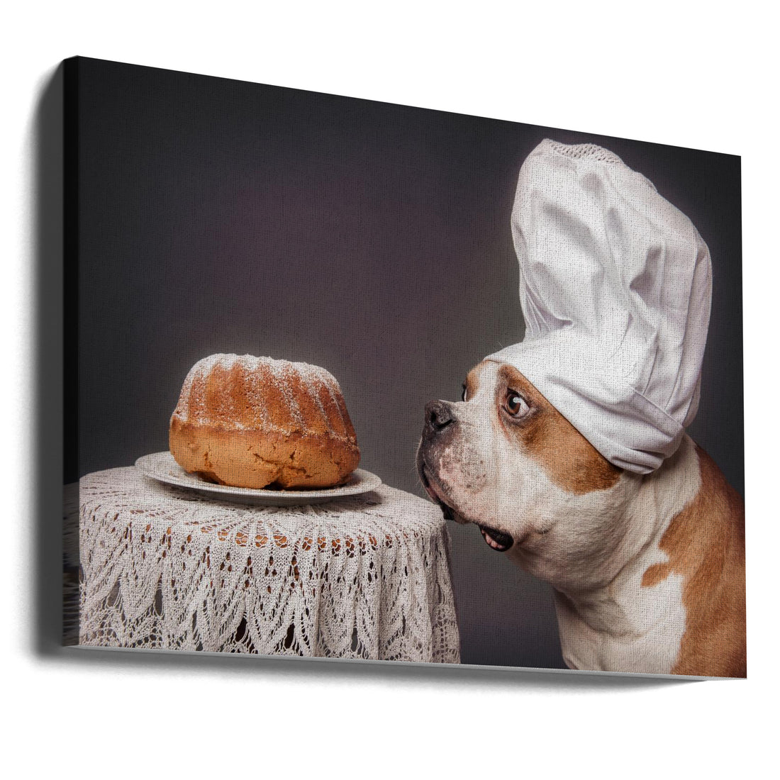 The Confectioner and his masterpiece by Heike Willers | Funny Dog Chef, Large Canvas Wall Art Print | Artsy Earth