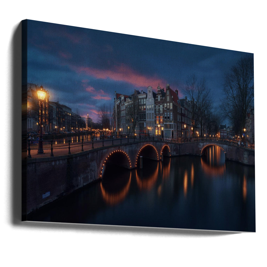 Amsterdam Canal Night by Juan Pablo De Miguel | Urban Canal Architecture, Large Canvas Wall Art Print | Artsy Earth