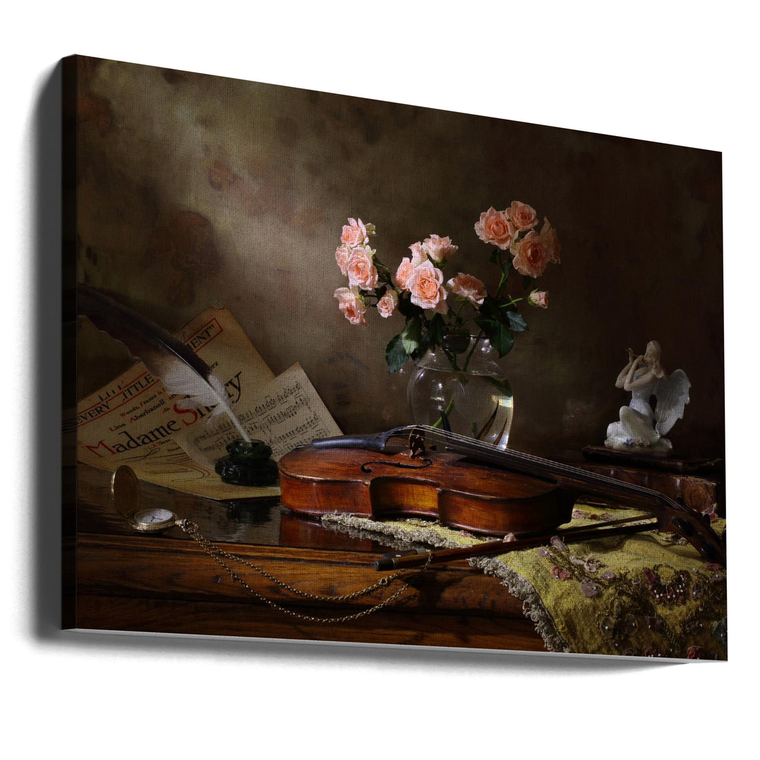 Still life with violin and roses by Andrey Morozov | Vintage Musical Still Life, Large Canvas Wall Art Print | Artsy Earth