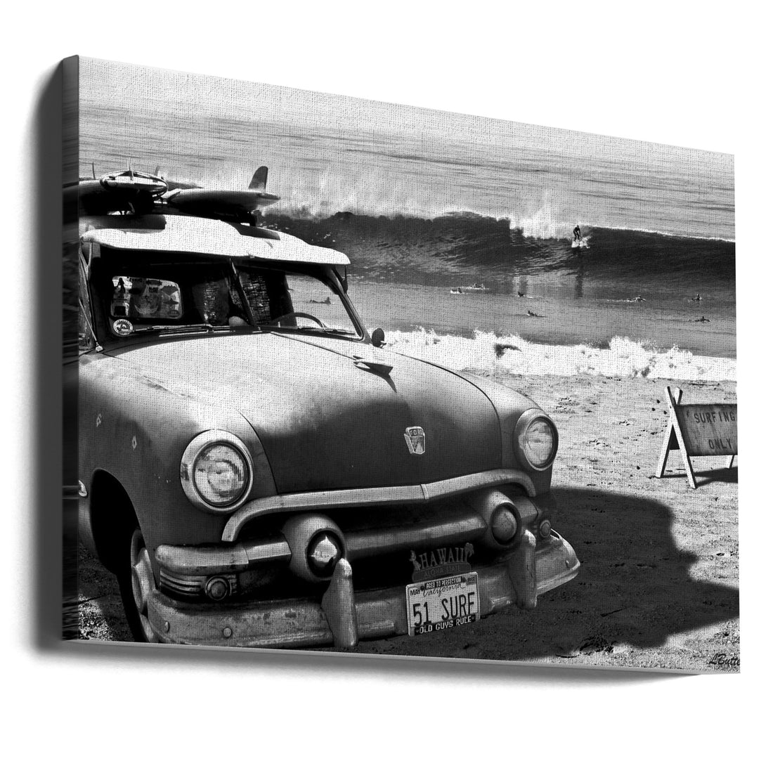 Vintage Ford Woody by Larry Butterworth | Classic Beach Surfing, Large Canvas Wall Art Print | Artsy Earth