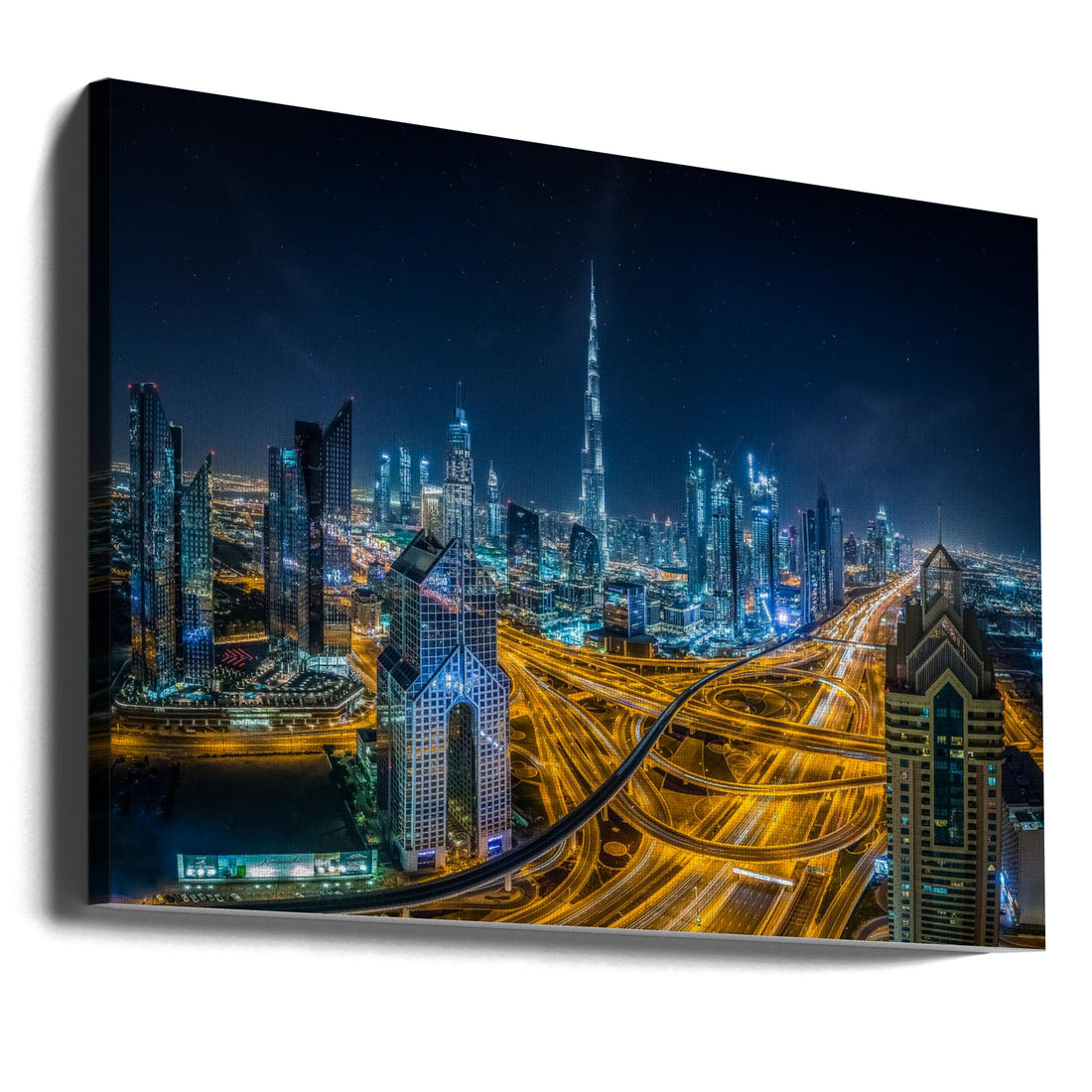 Blue Dubai Night by Khalid Jamal | Modern Urban Skyline, Large Canvas Wall Art Print | Artsy Earth