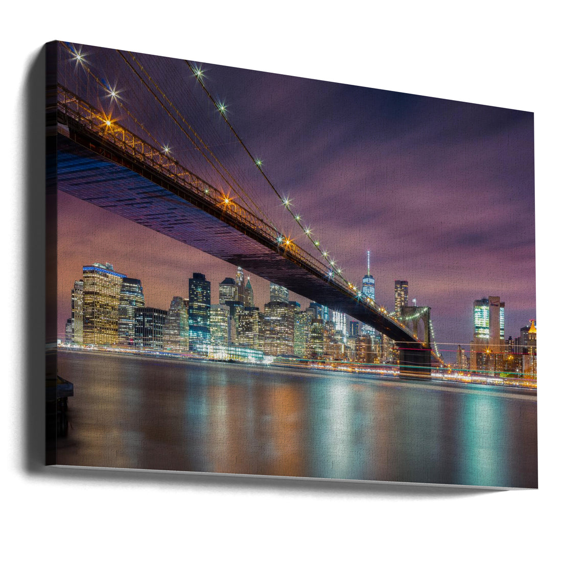 Brooklyn Bridge at Night by Michael Zheng | Urban Landmark Architecture, Large Canvas Wall Art Print | Artsy Earth