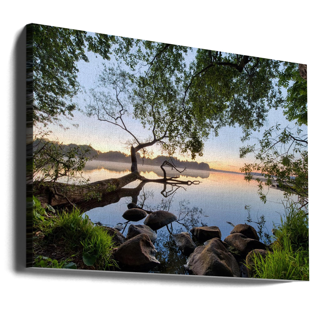 Lake View by Keller | Serene Landscape Reflection, Large Canvas Wall Art Print | Artsy Earth