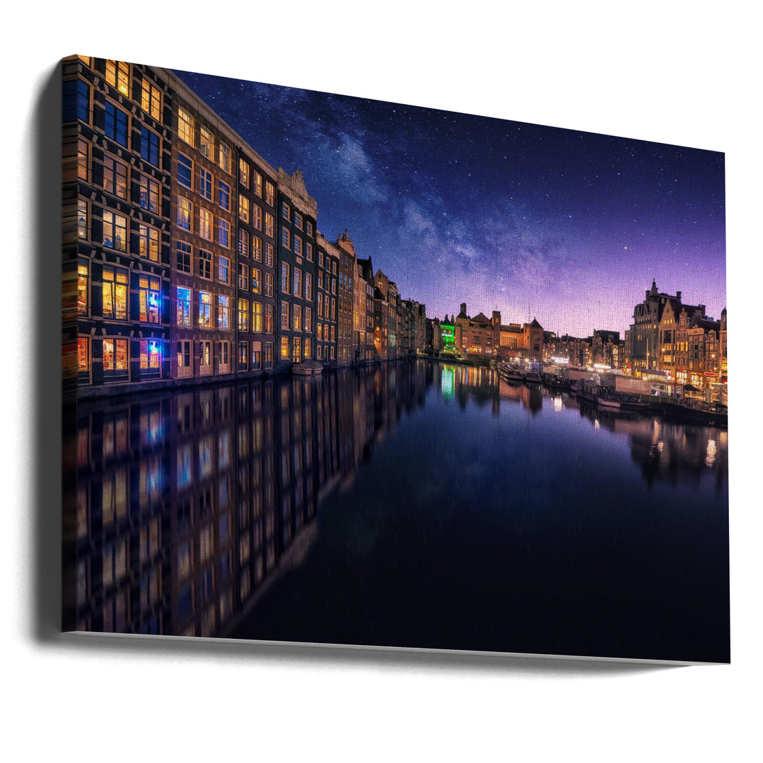 Galactic Damrak by Carlos F. Turienzo | Amsterdam Night Reflection, Large Canvas Wall Art Print | Artsy Earth