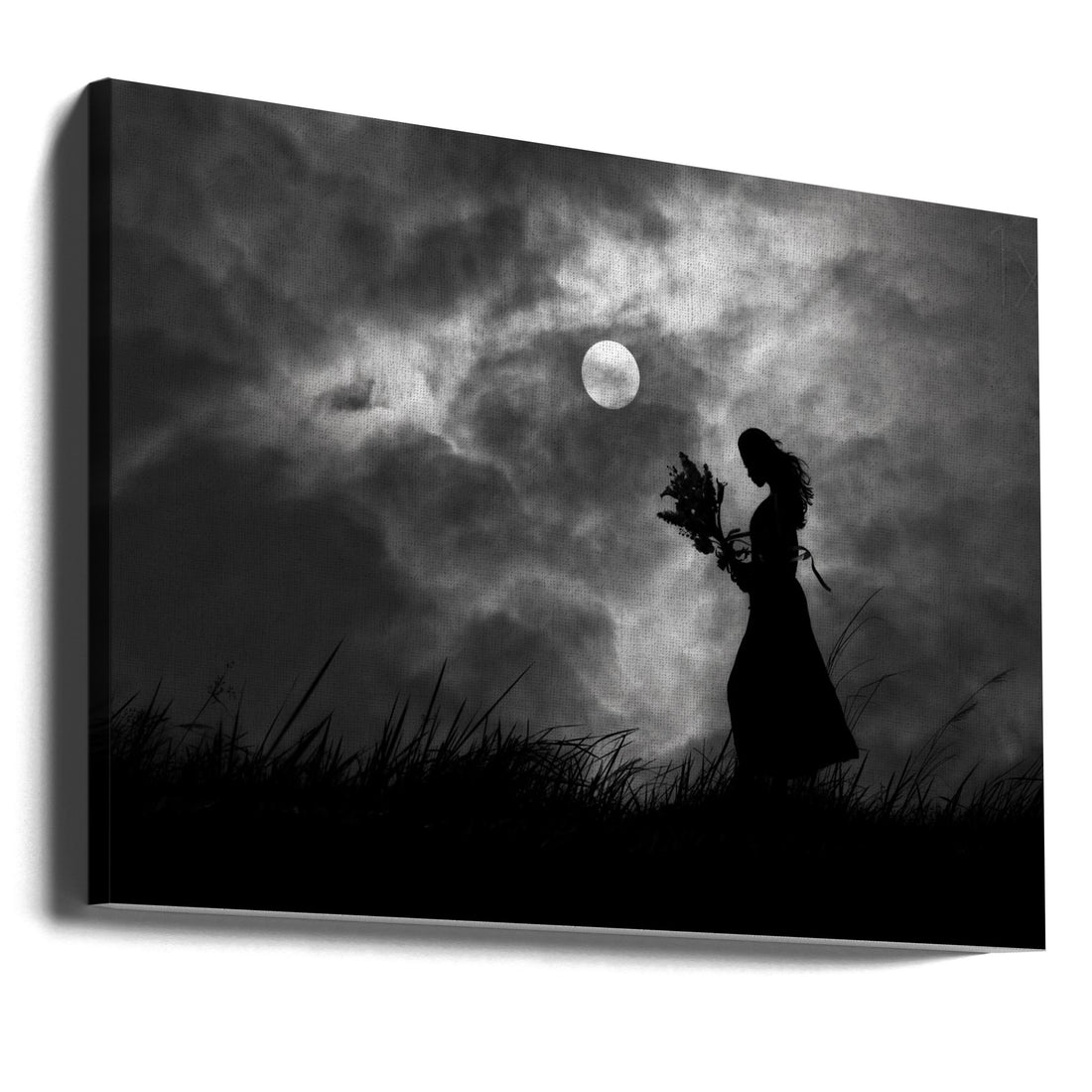 Night Meadow Dreams by Hengki Lee | Moonlit Floral Silhouette, Large Canvas Wall Art Print | Artsy Earth