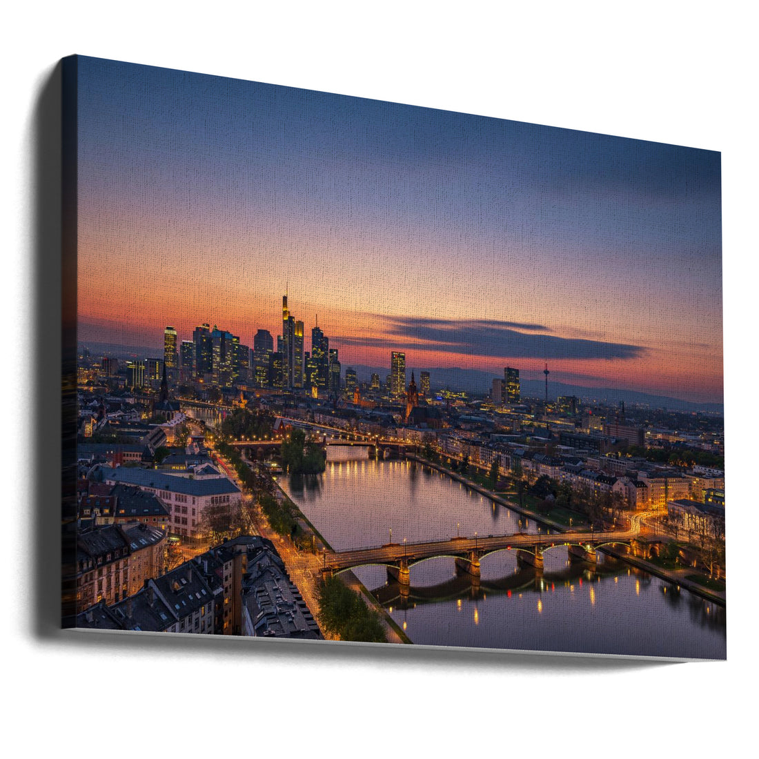 Frankfurt Skyline at sunset by Robin Oelschlegel | Urban Cityscape Architecture, Large Canvas Wall Art Print | Artsy Earth