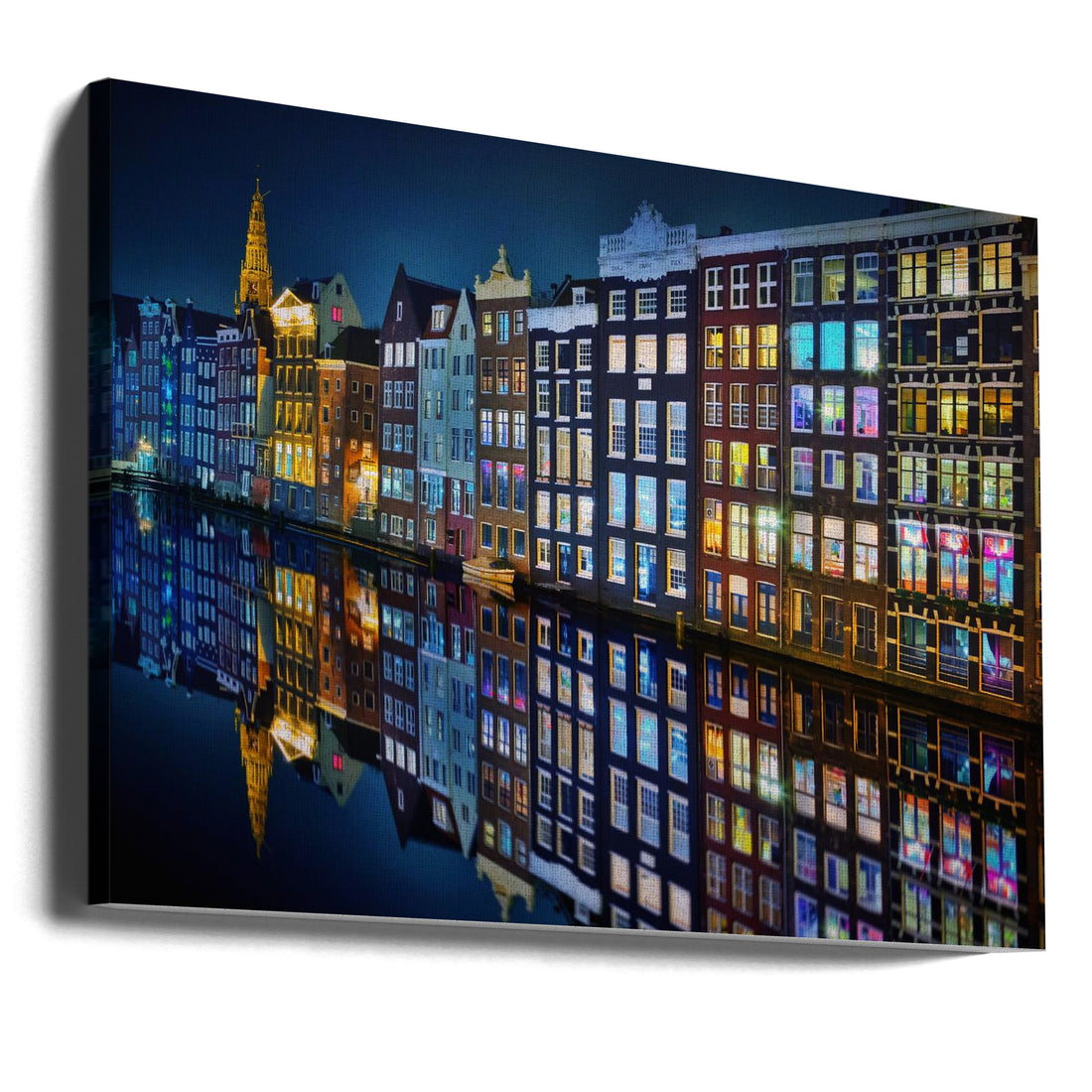 Amsterdam Mirror by Juan Pablo De Miguel | Canal Night Reflection, Large Canvas Wall Art Print | Artsy Earth