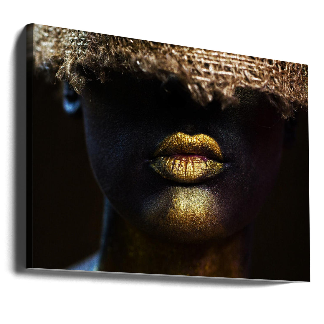 Golden Lips Portrait by Ivan Kovalev | Golden Lipstick Face, Large Canvas Wall Art Print | Artsy Earth