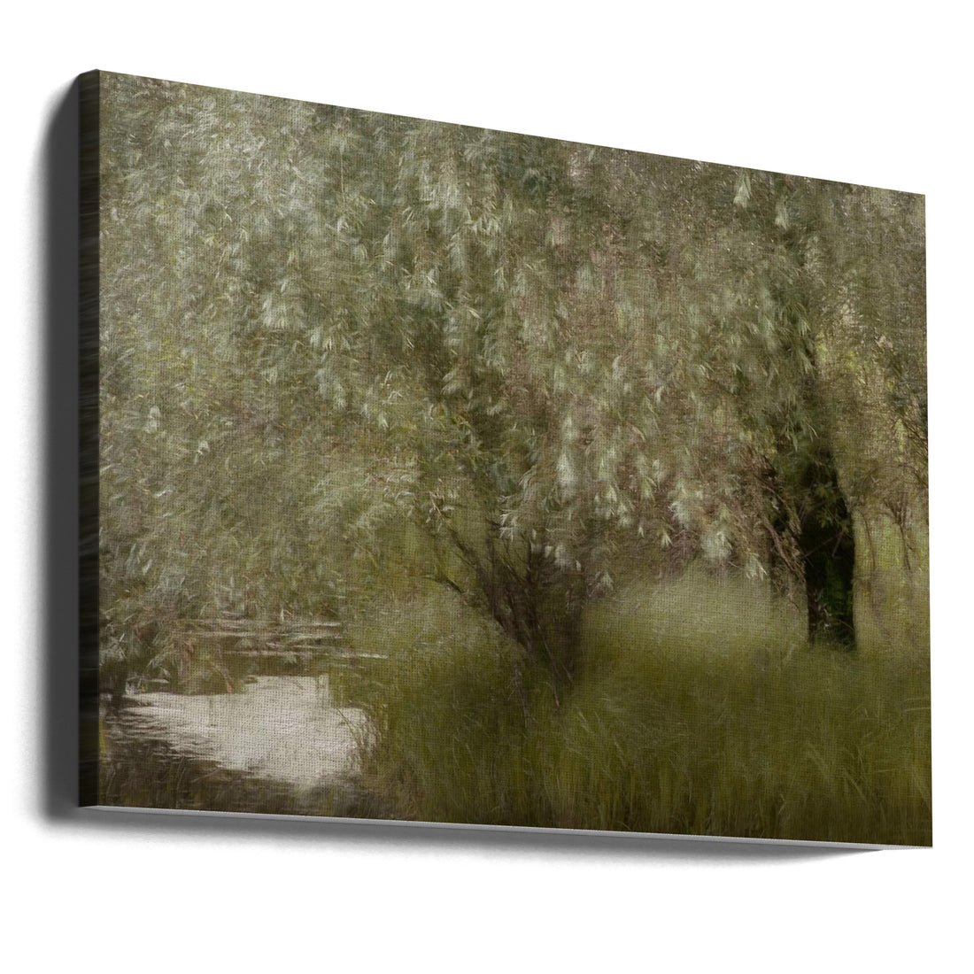 At the riverbank by Nel Talen | Riverside Willow Trees, Large Canvas Wall Art Print | Artsy Earth