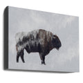 Bison Double Exposure by Angyalosi Beáta | Foggy Forest Wildlife, Large Canvas Wall Art Print | Artsy Earth